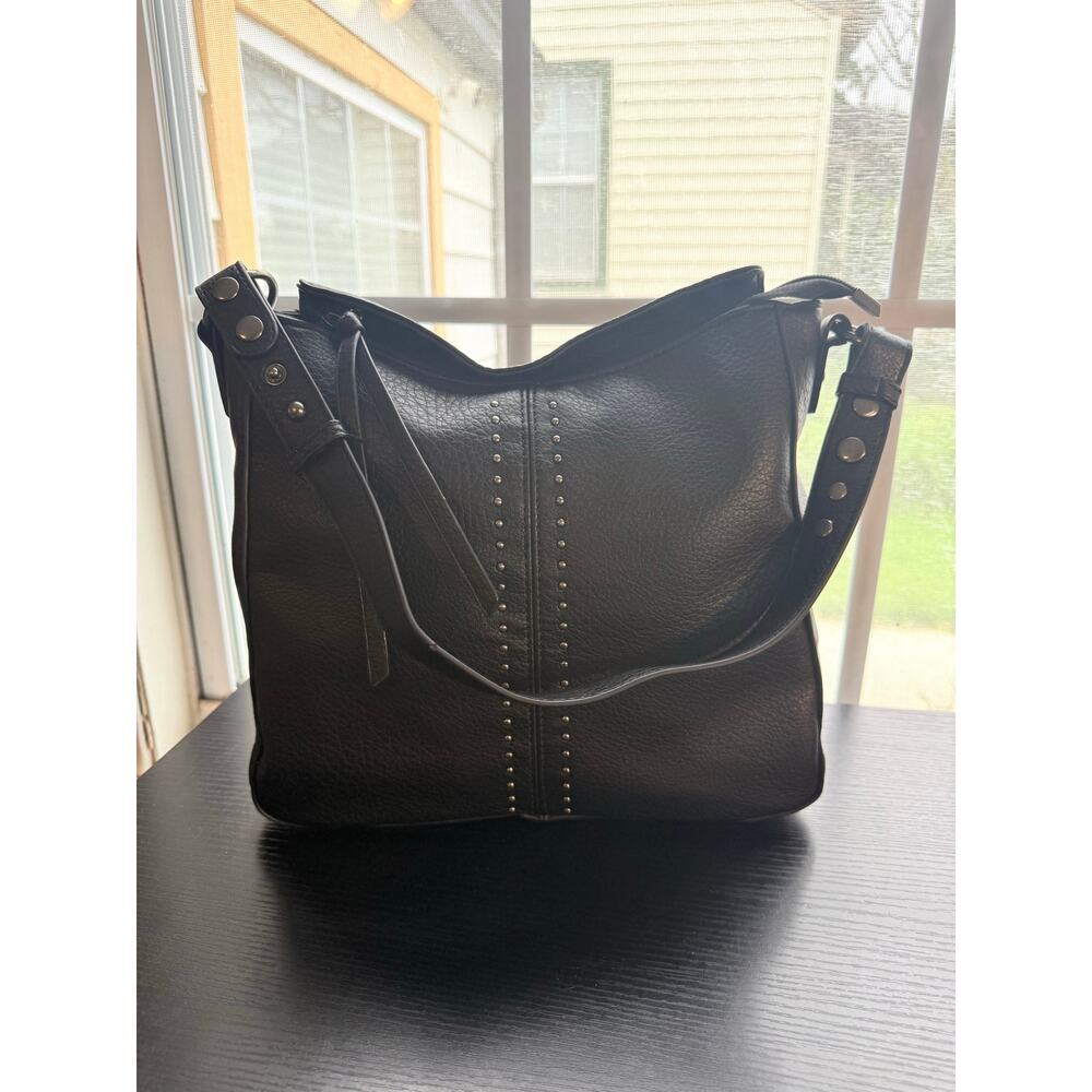 Montana West Black Studded Faux Leather Hobo Shoulder Bag Pebbled Leather Purse - Picture 2 of 16